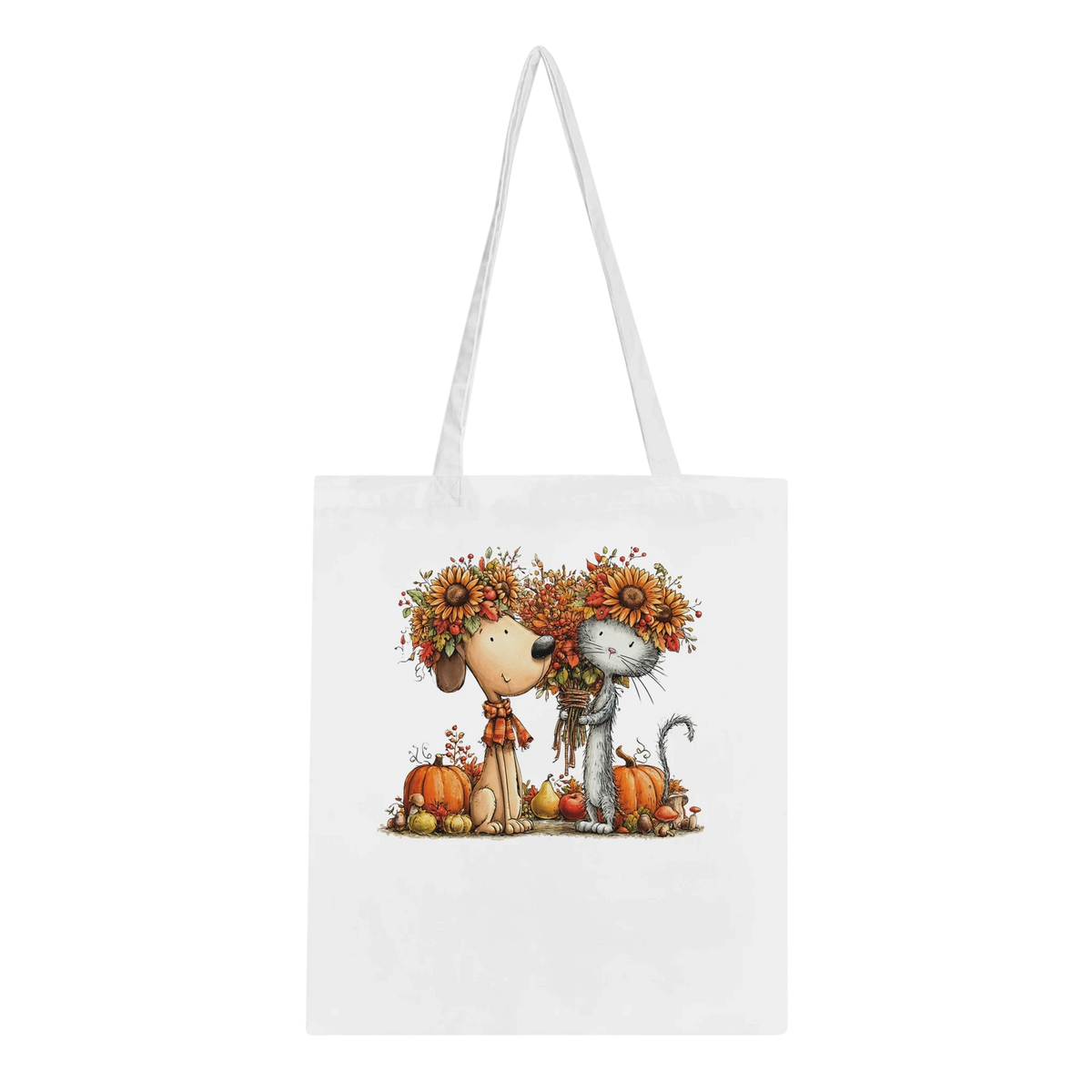Autumn Pet Themed Cotton Tote Bag – Dog and Cat Seasonal Artwork