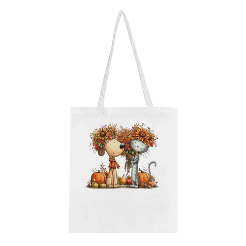 Autumn Pet Themed Cotton Tote Bag – Dog and Cat Seasonal Artwork