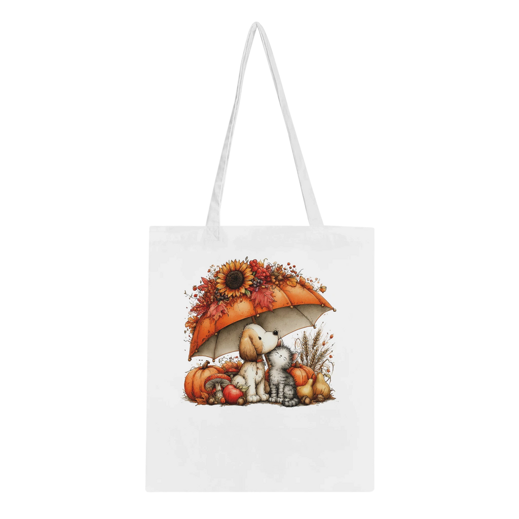 Autumn Pet Themed Cotton Tote Bag – Dog and Cat Seasonal Artwork