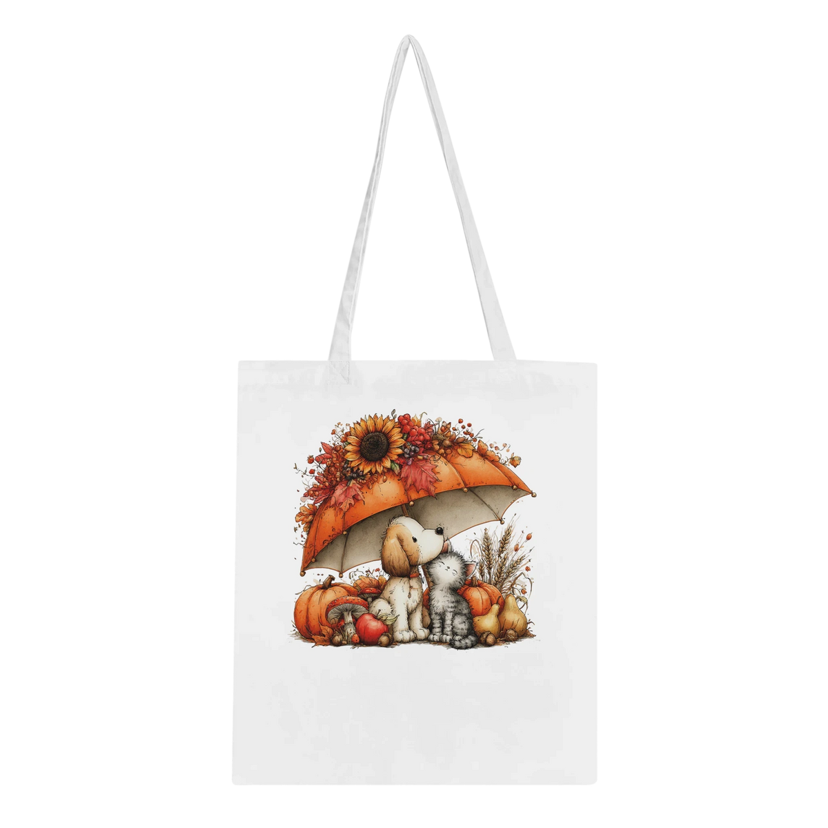 Autumn Pet Themed Cotton Tote Bag – Dog and Cat Seasonal Artwork