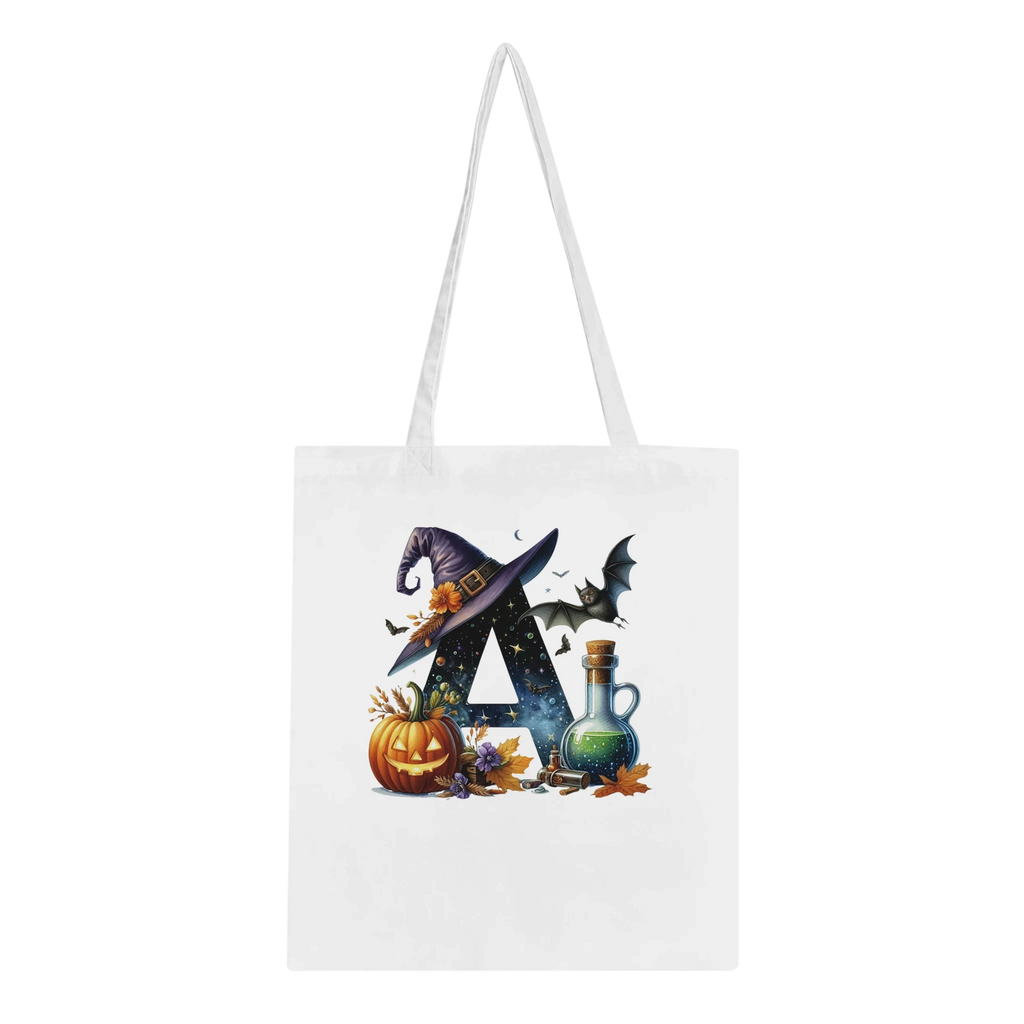 Halloween Alphabet Letter Cotton Tote Bag - Custom Initial Spooky Canvas Bag