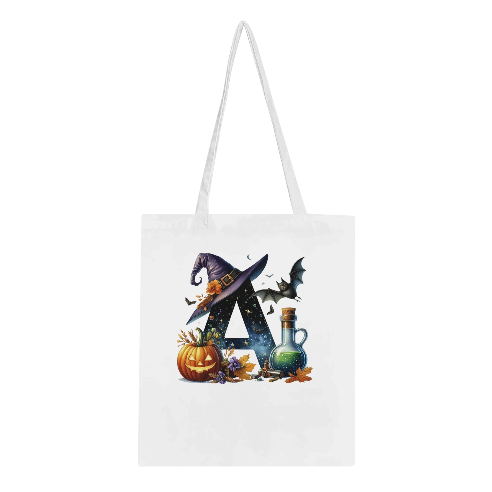 Halloween Alphabet Letter Cotton Tote Bag - Custom Initial Spooky Canvas Bag
