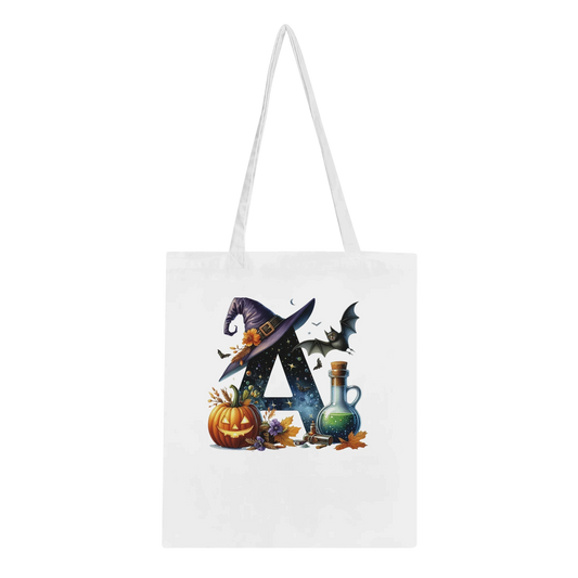Halloween Alphabet Letter Cotton Tote Bag - Custom Initial Spooky Canvas Bag