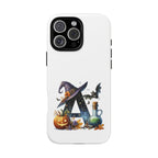 Halloween Witch Initial Phone Case - Letter A Pumpkin, Bat & Potion Cute Fall Phone Cover