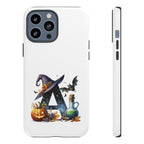 Halloween Witch Initial Phone Case - Letter A Pumpkin, Bat & Potion Cute Fall Phone Cover
