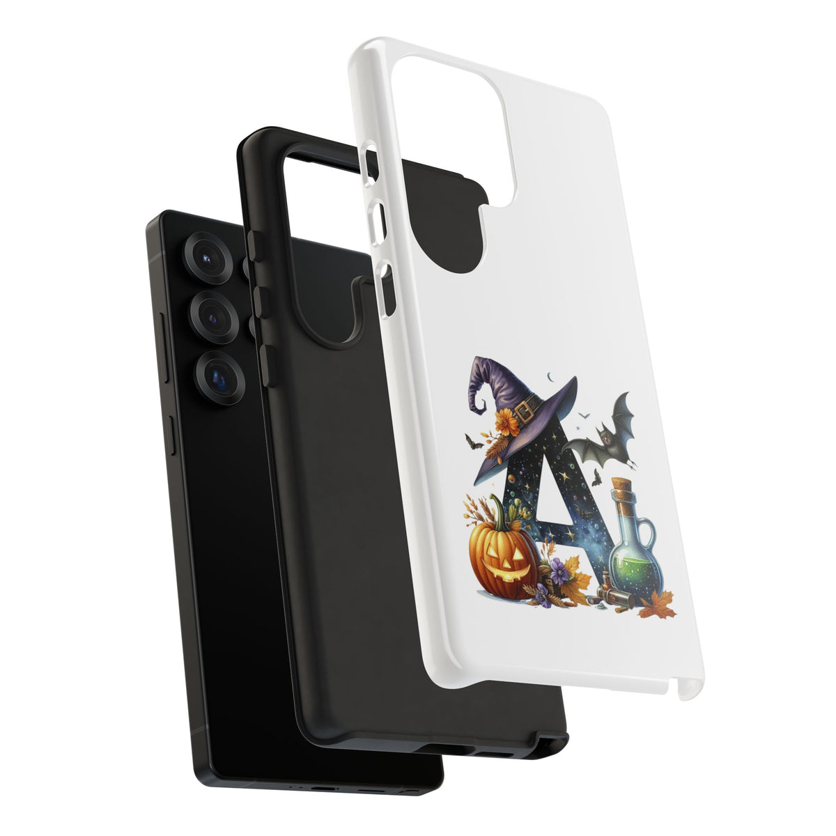 Halloween Witch Initial Phone Case - Letter A Pumpkin, Bat & Potion Cute Fall Phone Cover