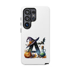Halloween Witch Initial Phone Case - Letter A Pumpkin, Bat & Potion Cute Fall Phone Cover