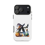 Halloween Witch Initial Phone Case - Letter A Pumpkin, Bat & Potion Cute Fall Phone Cover