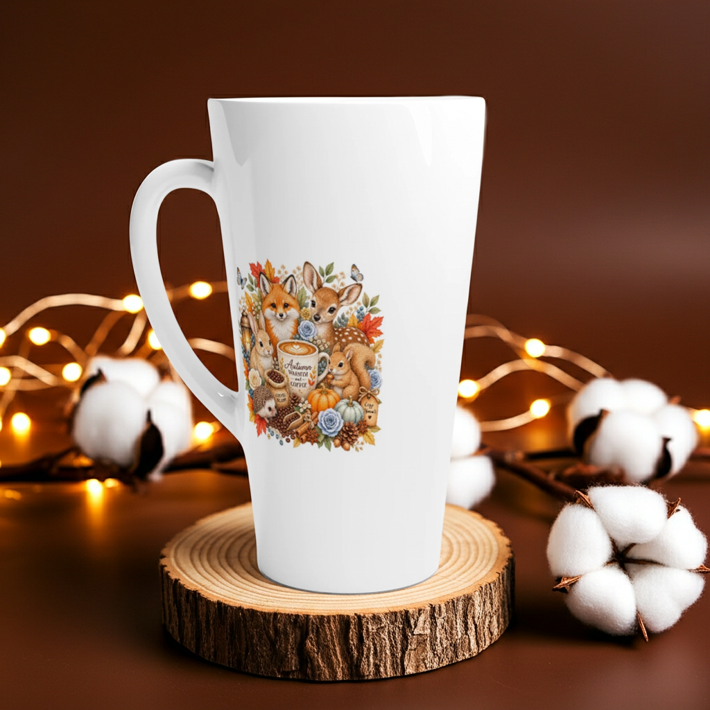 Cozy Autumn Woodland Ceramic Latte Mug – 17oz Seasonal Drinkware