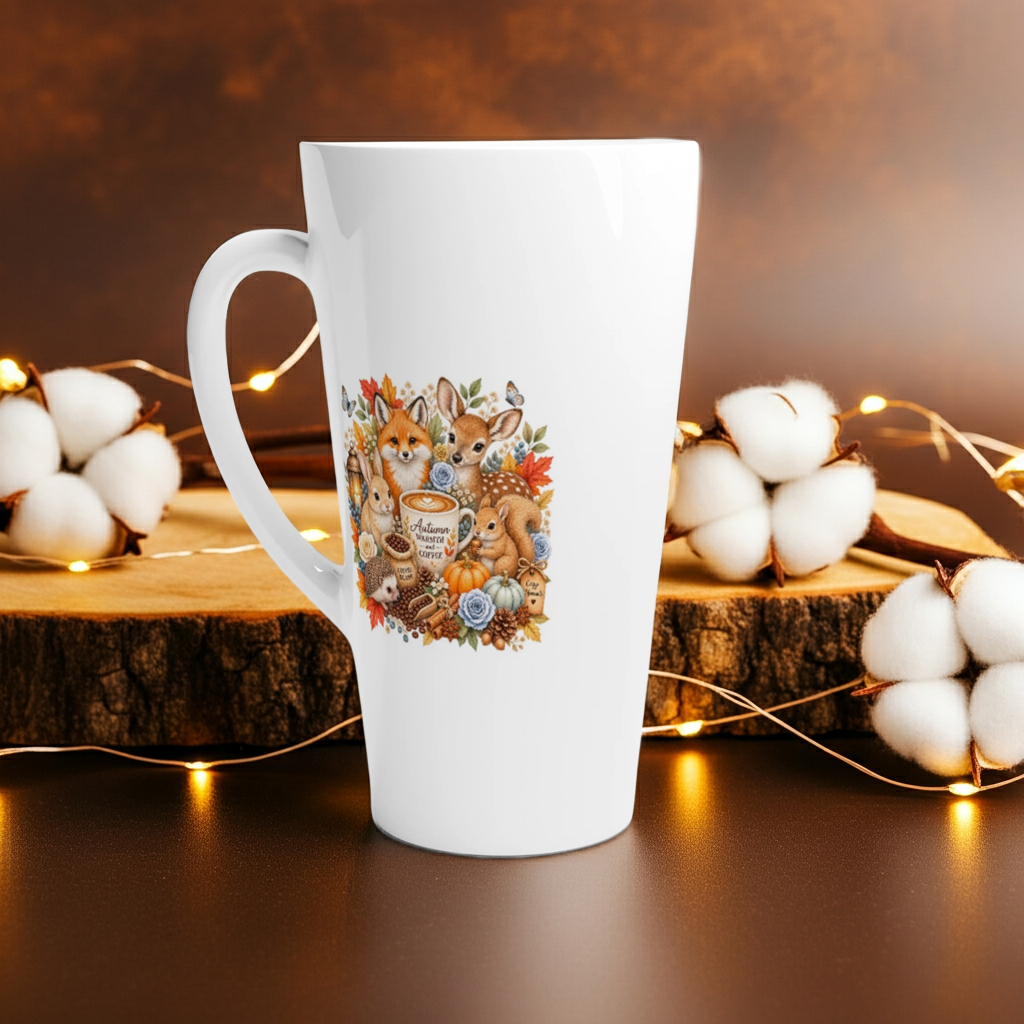 Cozy Autumn Woodland Ceramic Latte Mug – 17oz Seasonal Drinkware