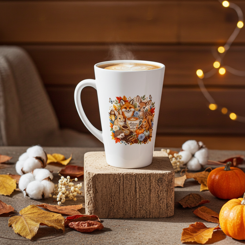 Cozy Autumn Woodland Ceramic Latte Mug – 17oz Seasonal Drinkware