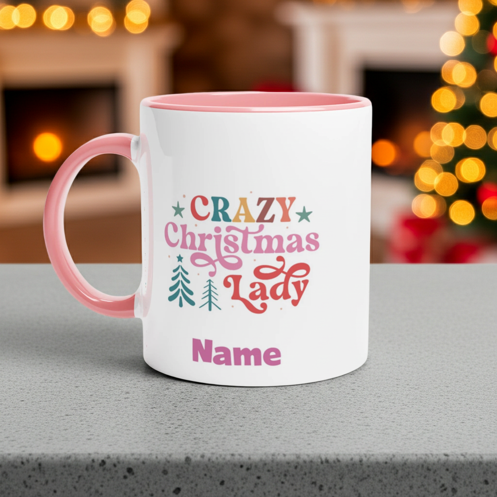 Crazy Christmas Lady Ceramic Mug – 11oz Colourful Festive Drinkware