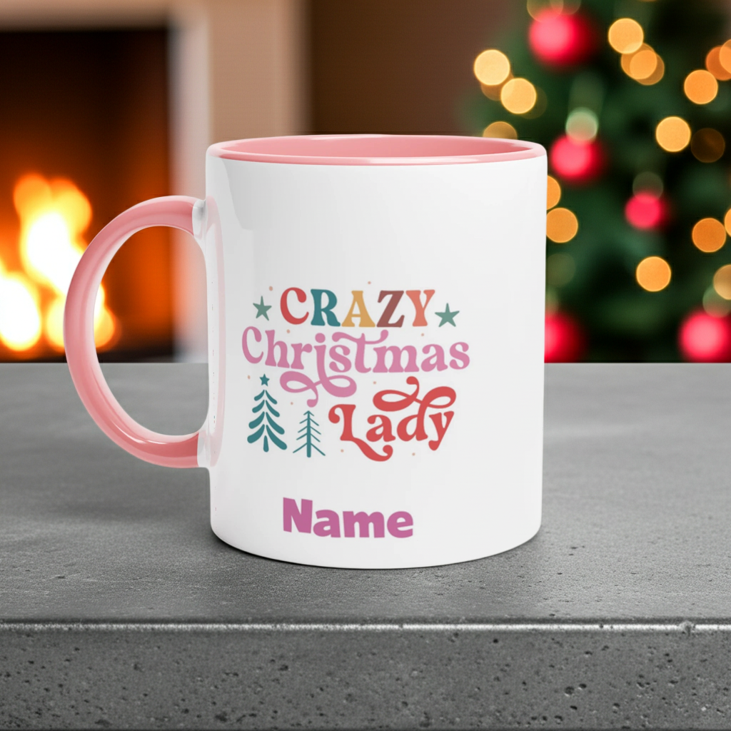 Crazy Christmas Lady Ceramic Mug – 11oz Colourful Festive Drinkware