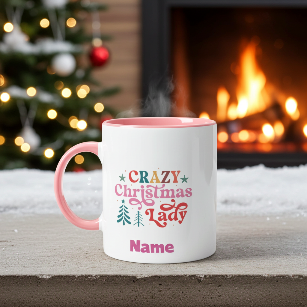 Crazy Christmas Lady Ceramic Mug – 11oz Colourful Festive Drinkware