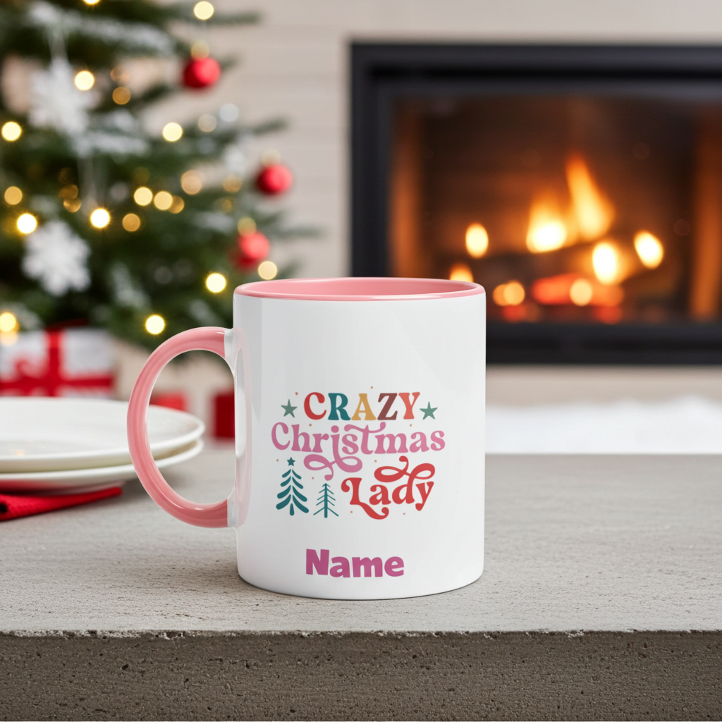 Crazy Christmas Lady Ceramic Mug – 11oz Colourful Festive Drinkware