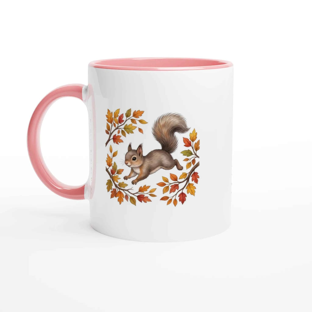 Woodland Autumn Ceramic Mug – 11 Seasonal Designs – 11oz Coloured Rim & Handle