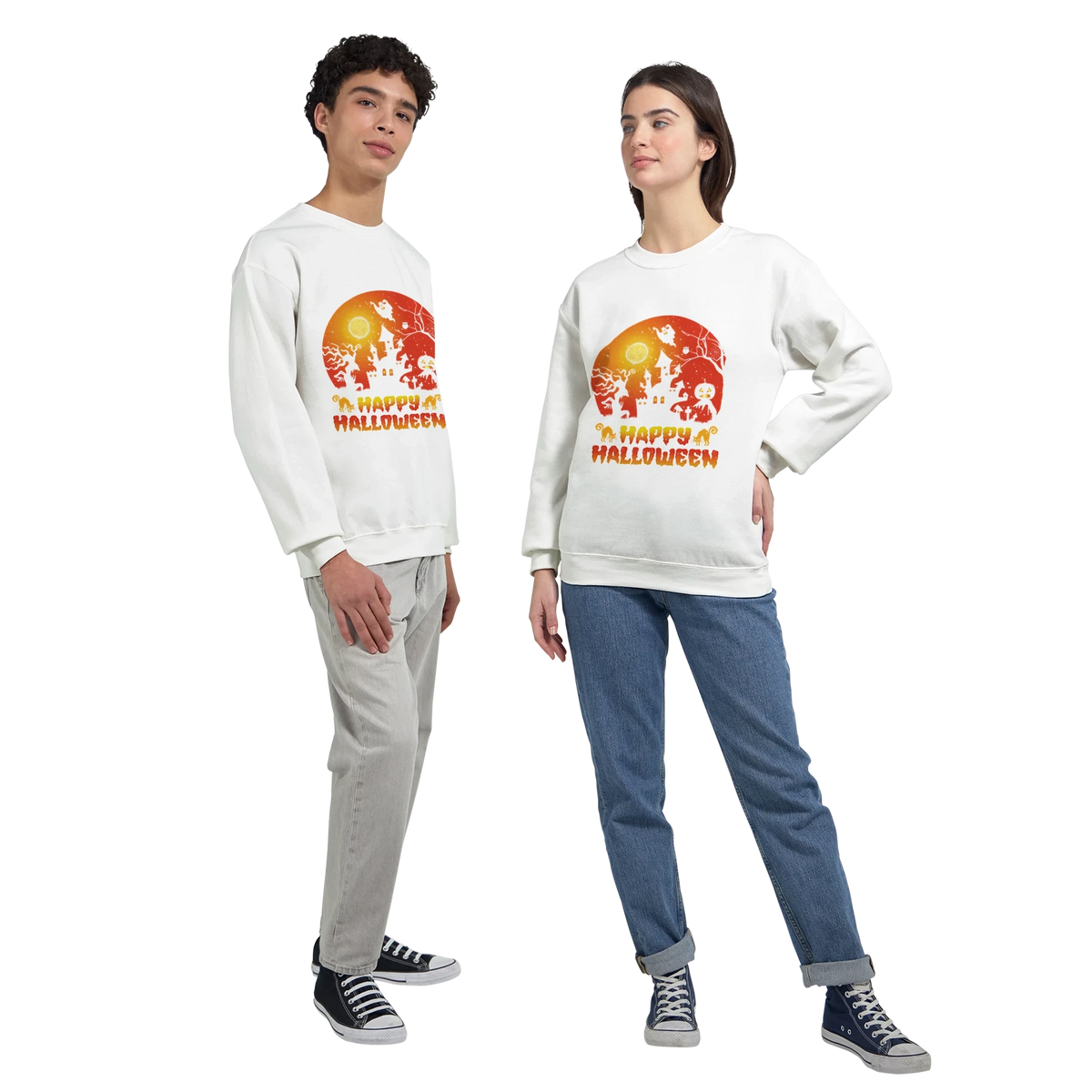 Happy Halloween Sweatshirt - British English Orange Graphic Holiday Crewneck