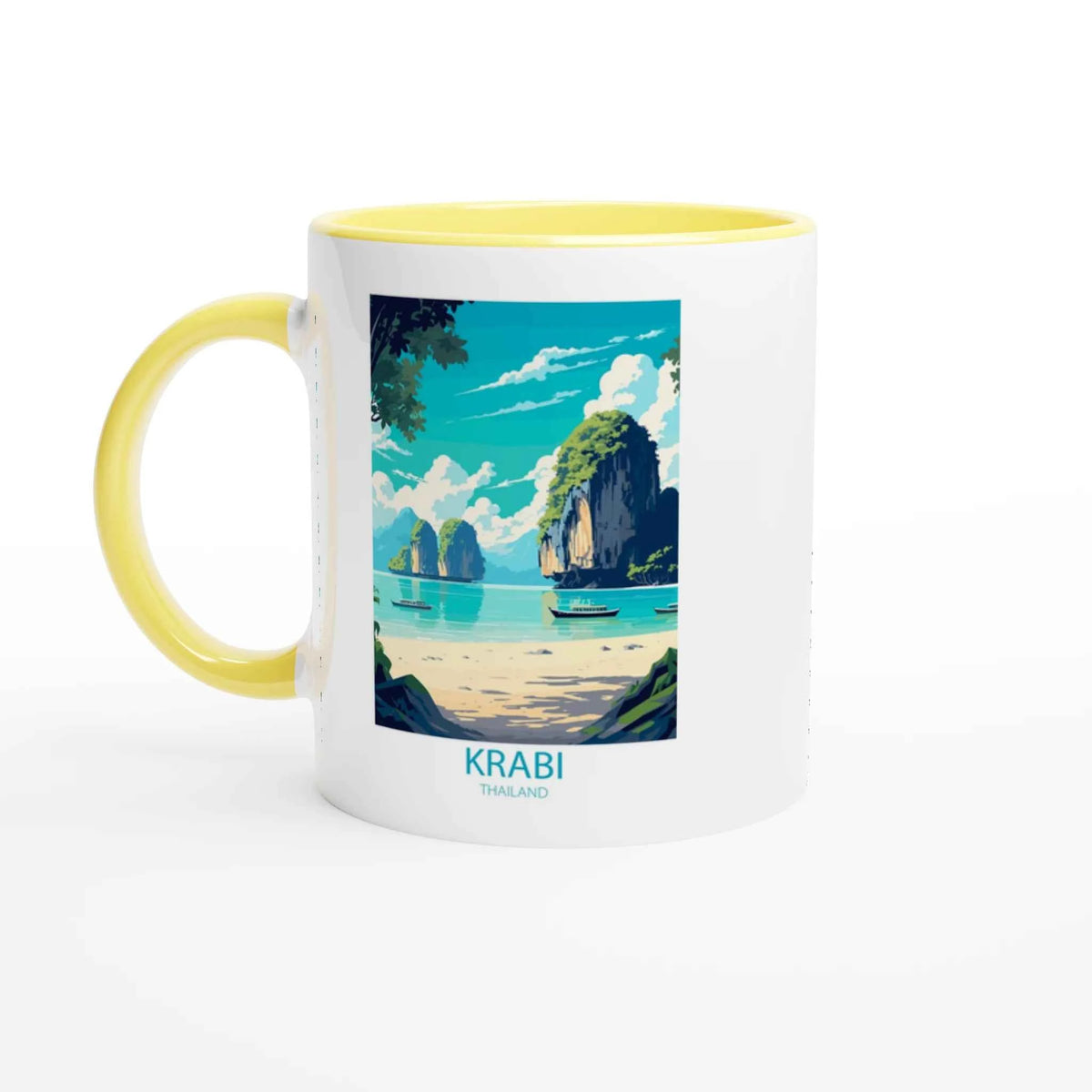 Vintage City Poster Ceramic Mug – 11oz Travel-Themed Coffee Cup with Colourful Rim