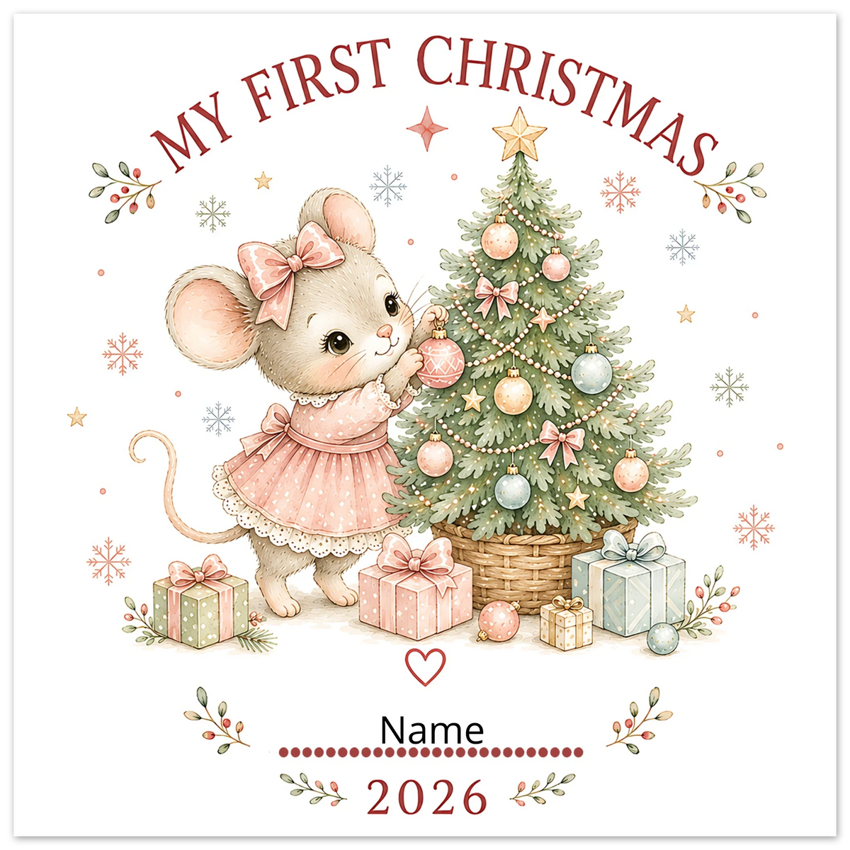 Personalised 'My First Christmas 2026' Mouse Acrylic Ornament - Keepsake Decoration