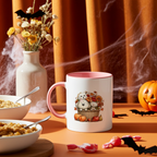 Dog and Cat Autumn Ceramic Mug – 11oz Coloured Rim and Handle