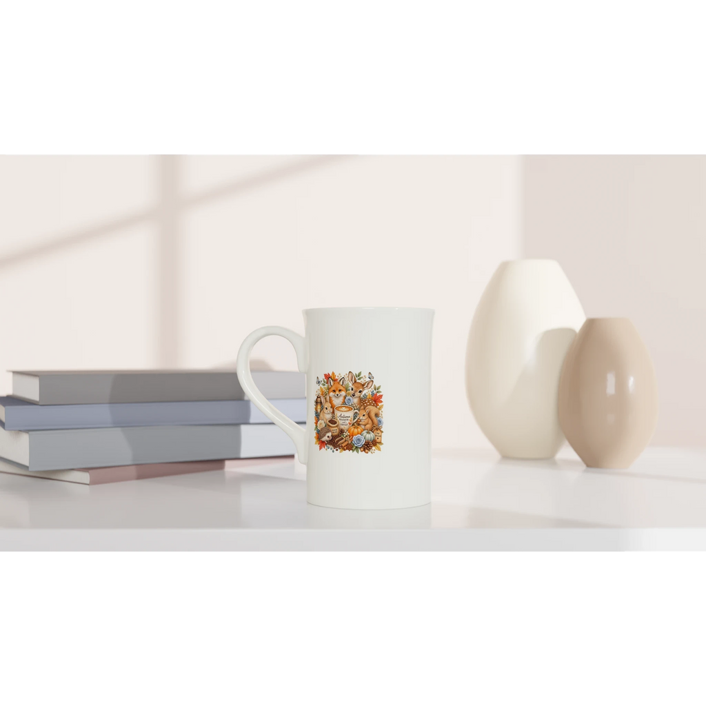 Cozy Autumn Woodland Porcelain Coffee Mug - 10oz Slim Design