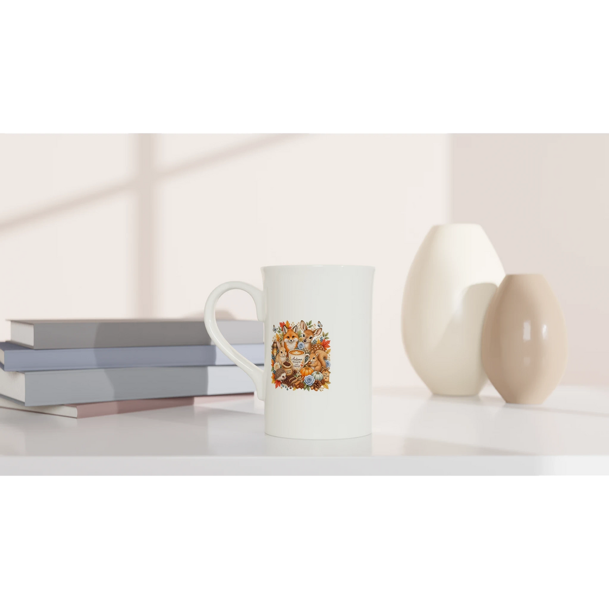 Cozy Autumn Woodland Porcelain Coffee Mug - 10oz Slim Design