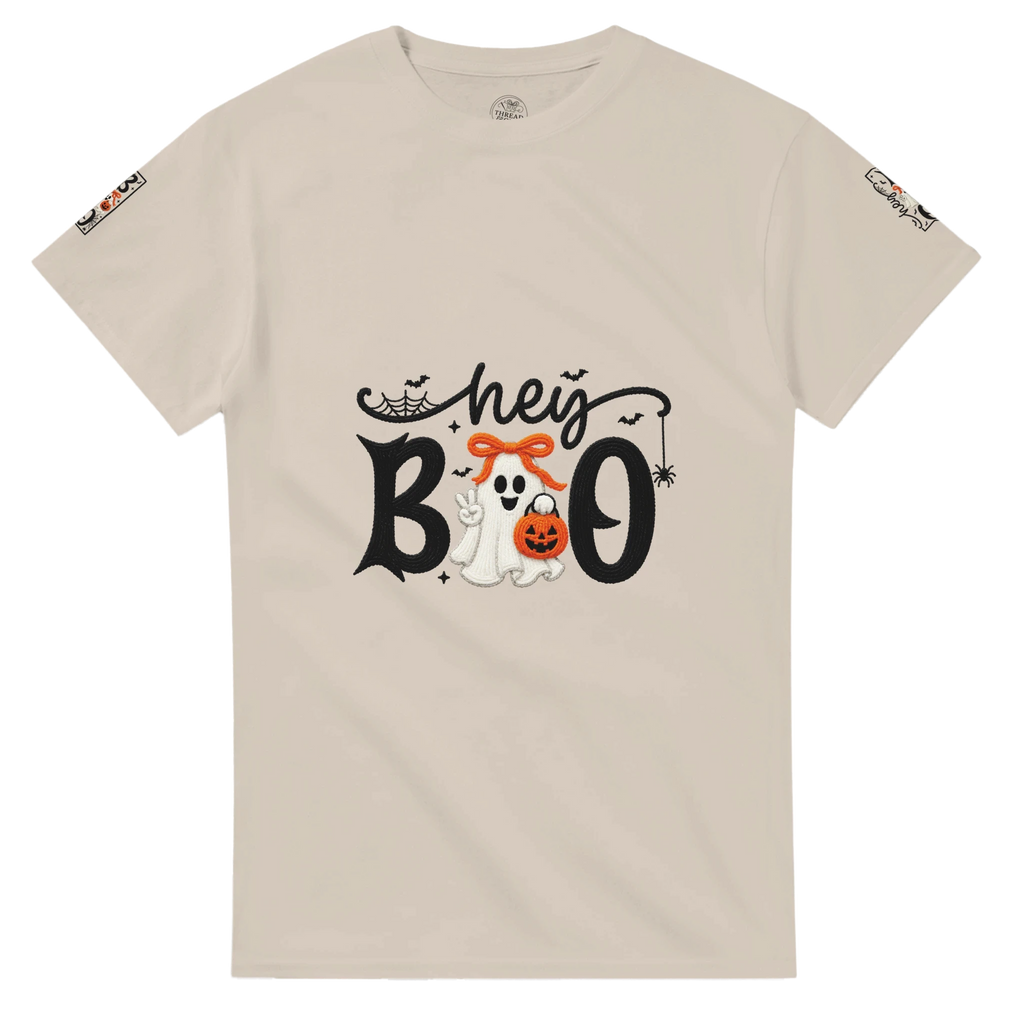 Hey Boo Halloween Graphic T-Shirt – Premium Heavyweight Cotton Tee