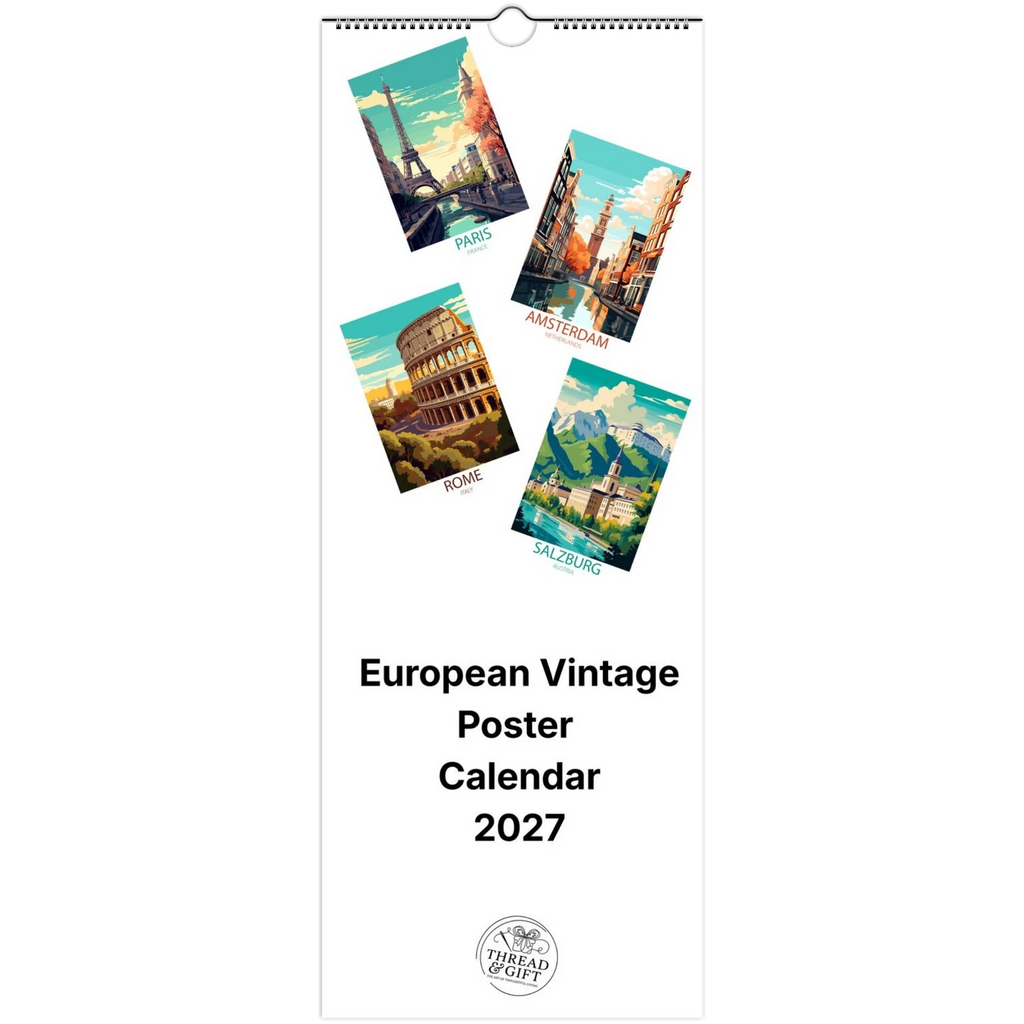 2027 European Vintage Scene Personalised Wall Calendar | Custom Date Printing