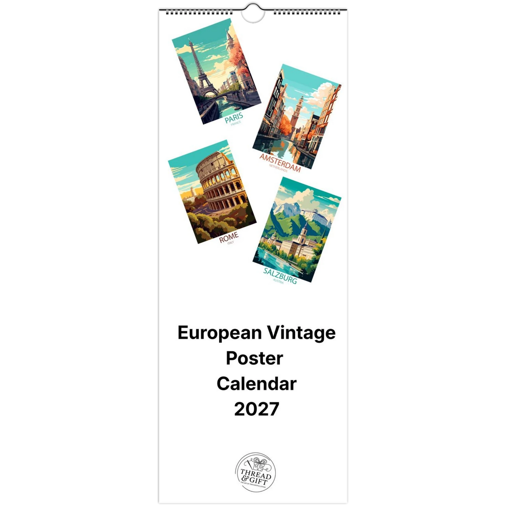 2027 European Vintage Scene Personalised Wall Calendar | Custom Date Printing