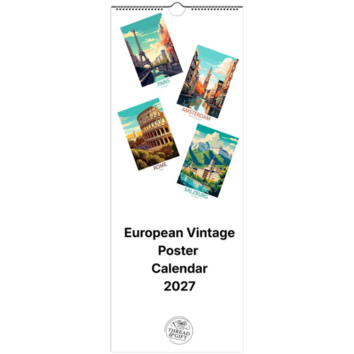 2027 European Vintage Scene Personalised Wall Calendar | Custom Date Printing