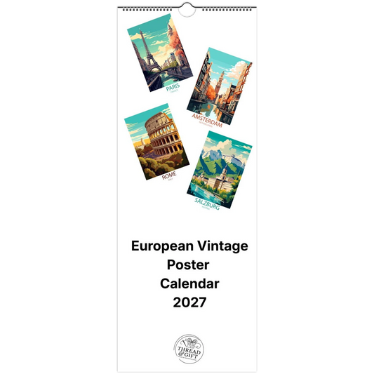 2027 European Vintage Scene Personalised Wall Calendar | Custom Date Printing