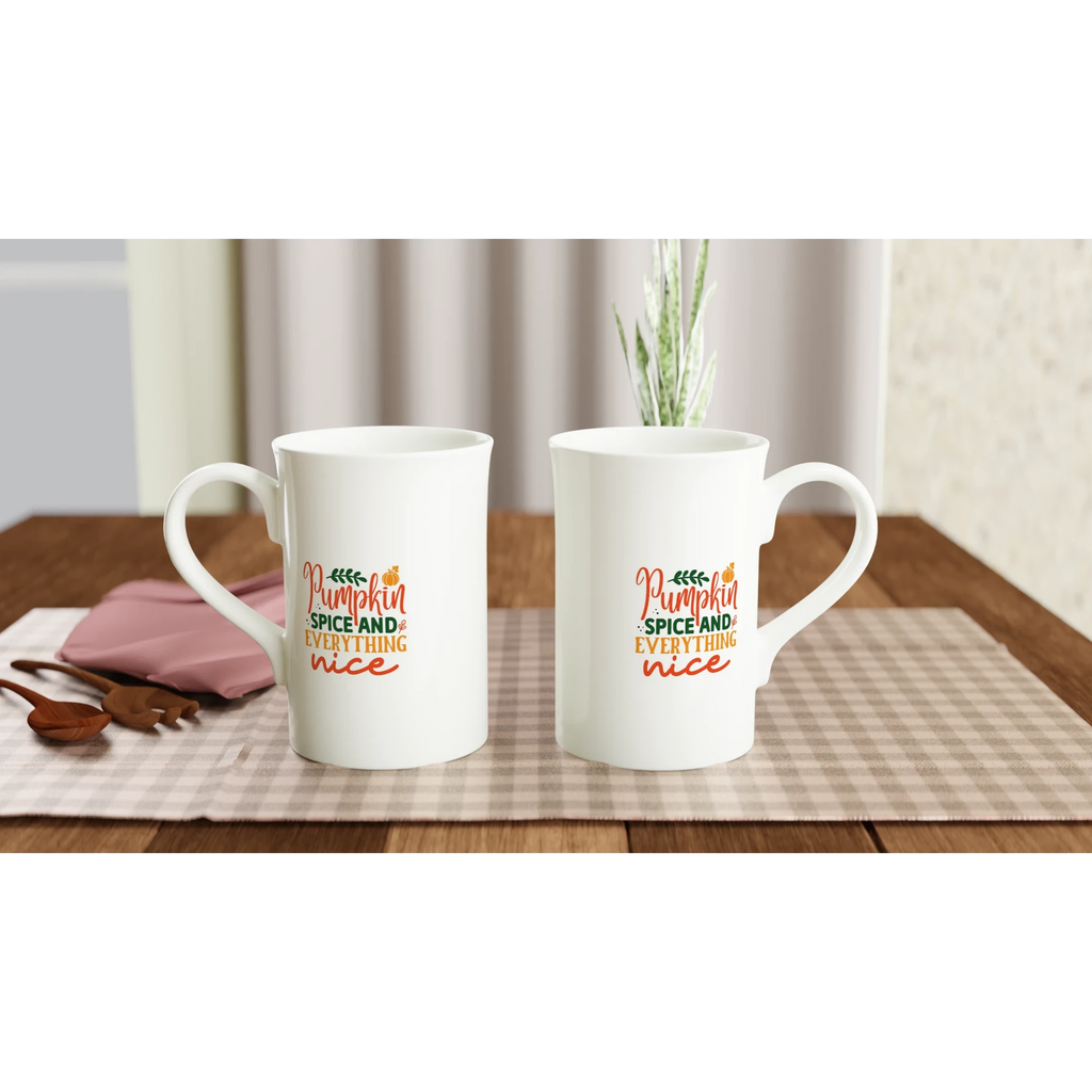 Pumpkin Spice and Everything Nice Slim Porcelain Mug – 10oz Glossy White Finish