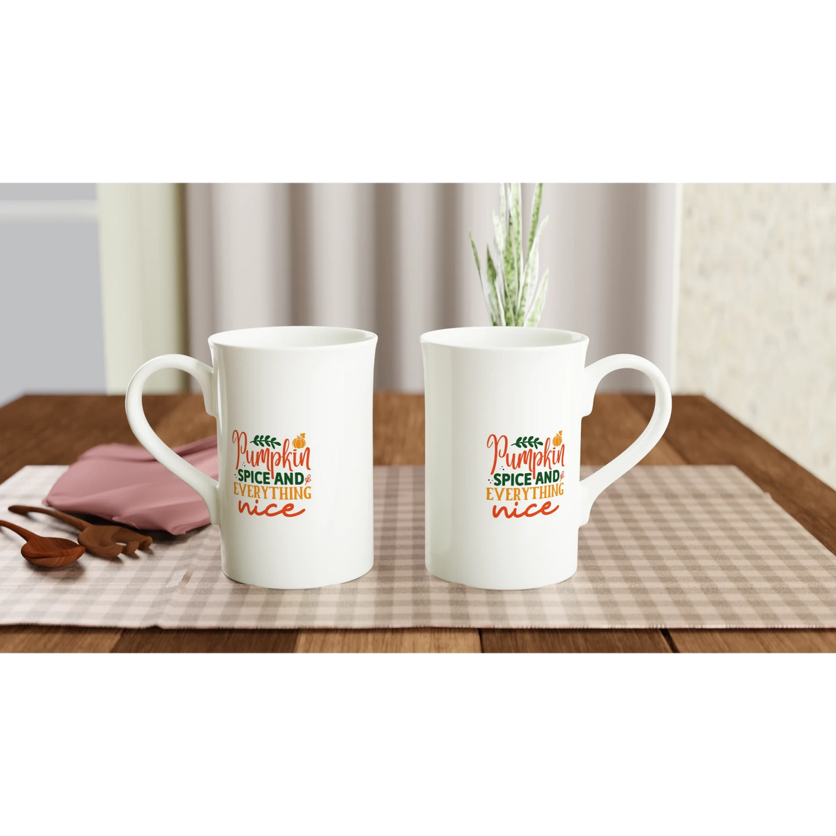 Pumpkin Spice and Everything Nice Slim Porcelain Mug – 10oz Glossy White Finish