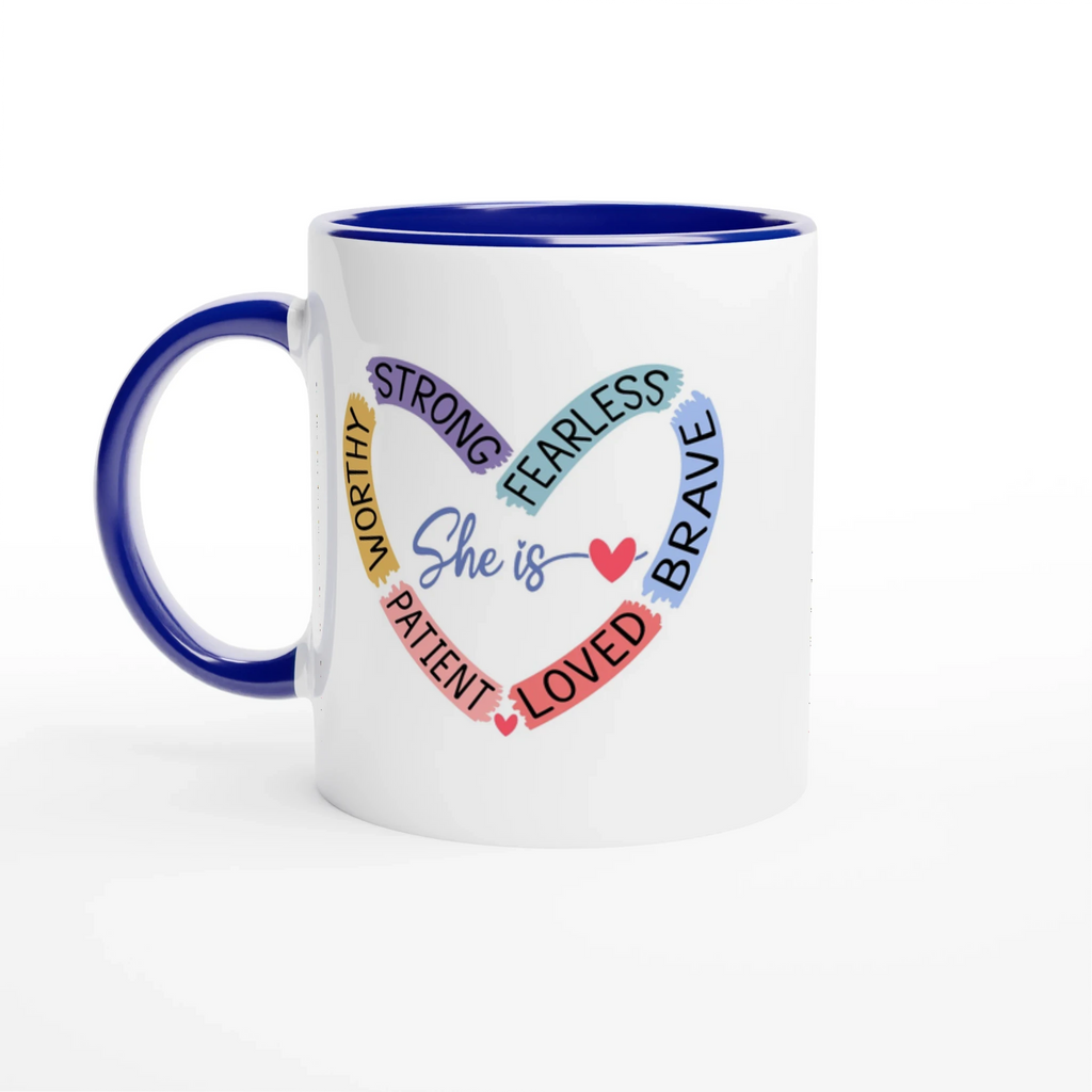 She Is Heart Affirmation Ceramic Mug – 11oz Glossy Two-Tone Design