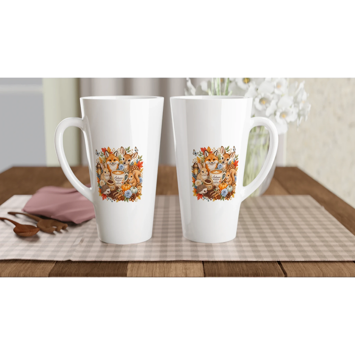Cozy Autumn Woodland Ceramic Latte Mug – 17oz Seasonal Drinkware