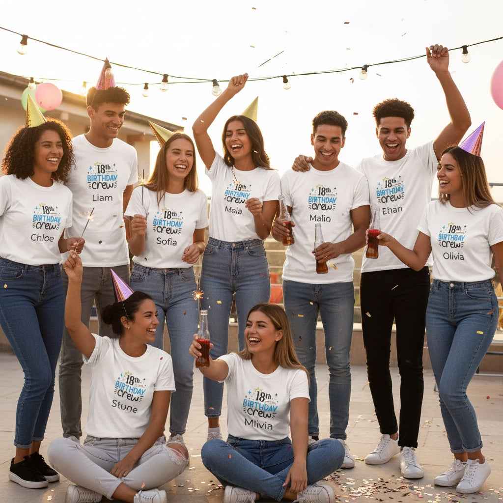 Personalised 18th Birthday Crew T-Shirt – Custom Milestone Party Apparel