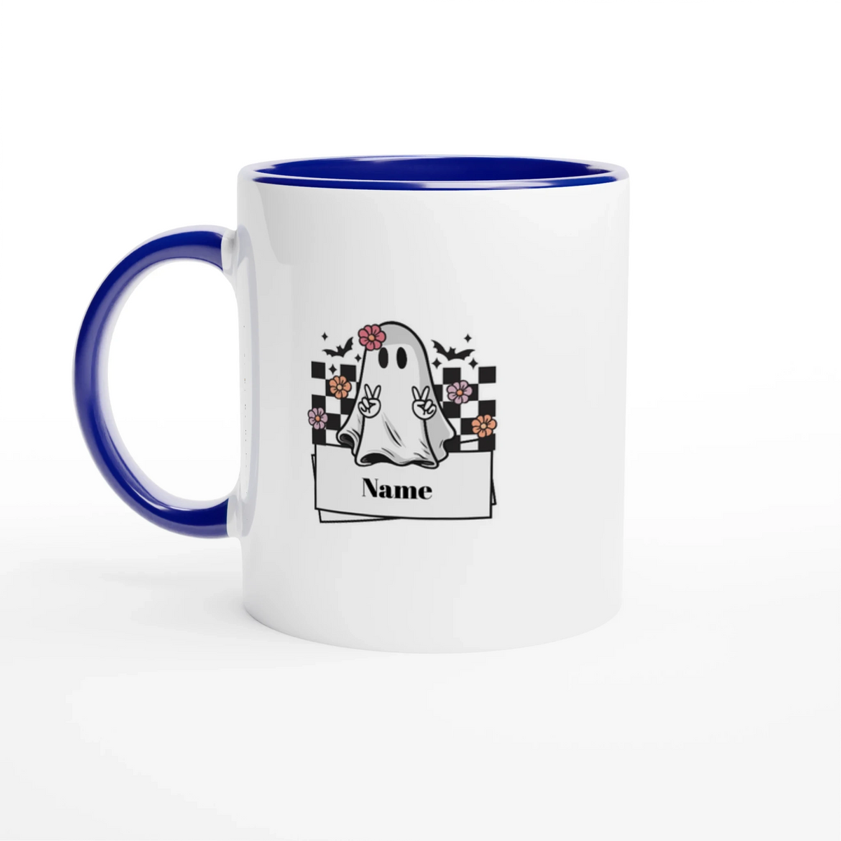 Personalised Ghost Design Ceramic Mug – Custom 11oz Drinkware with Colourful Accents