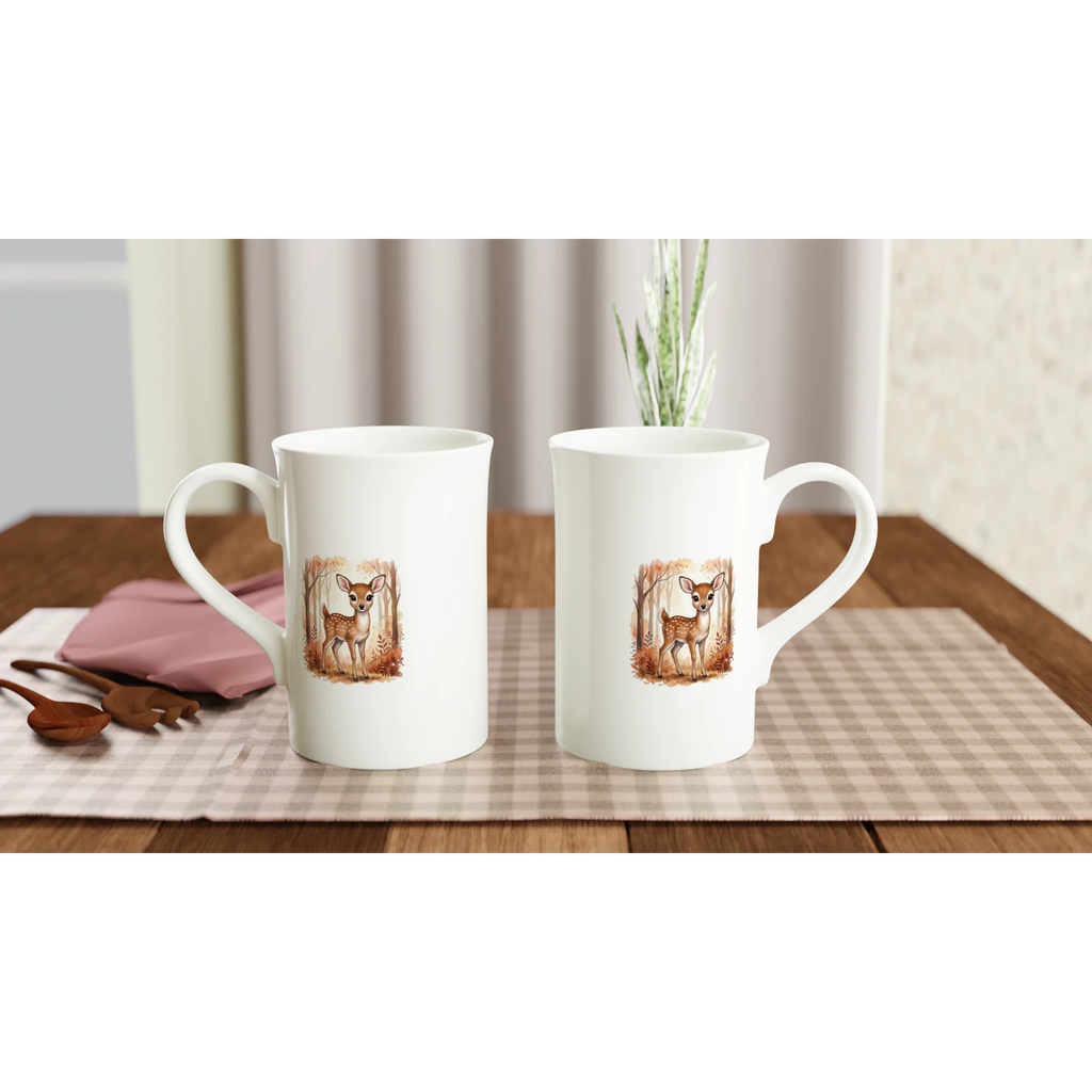 Deer Porcelain Slim Mug – Elegant 10oz White Coffee Cup