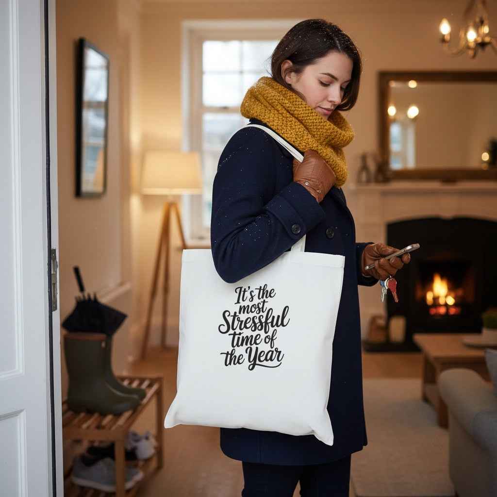 Hum Bug Cotton Tote Bag - Funny Seasonal Quote Shopper for Grumpy Holiday Lovers