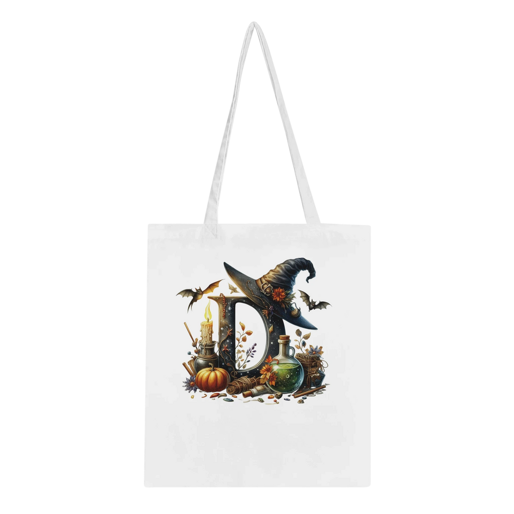 Halloween Alphabet Letter Cotton Tote Bag - Custom Initial Spooky Canvas Bag