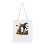 Halloween Alphabet Letter Cotton Tote Bag - Custom Initial Spooky Canvas Bag