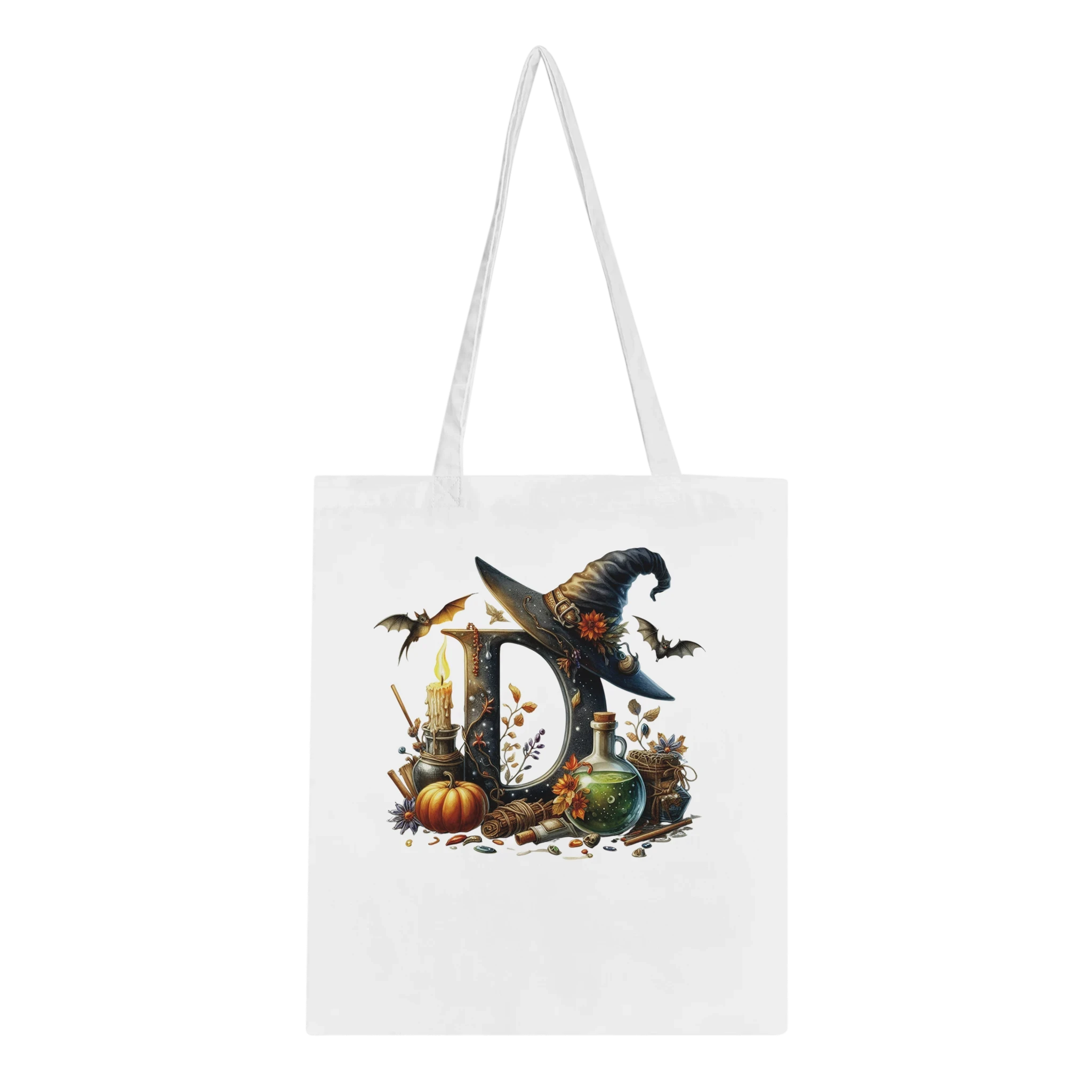 Halloween Alphabet Letter Cotton Tote Bag - Custom Initial Spooky Canvas Bag
