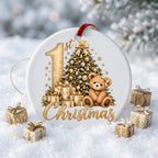 1st Christmas Ceramic Ornament – Tree & Teddy Keepsake