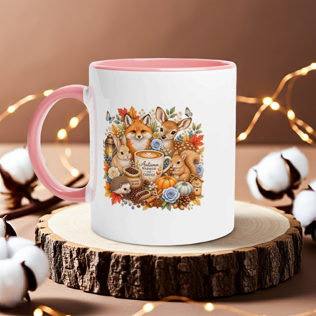 Cozy Autumn Woodland Ceramic Coffee Mug - 11oz Coloured Accent Mug