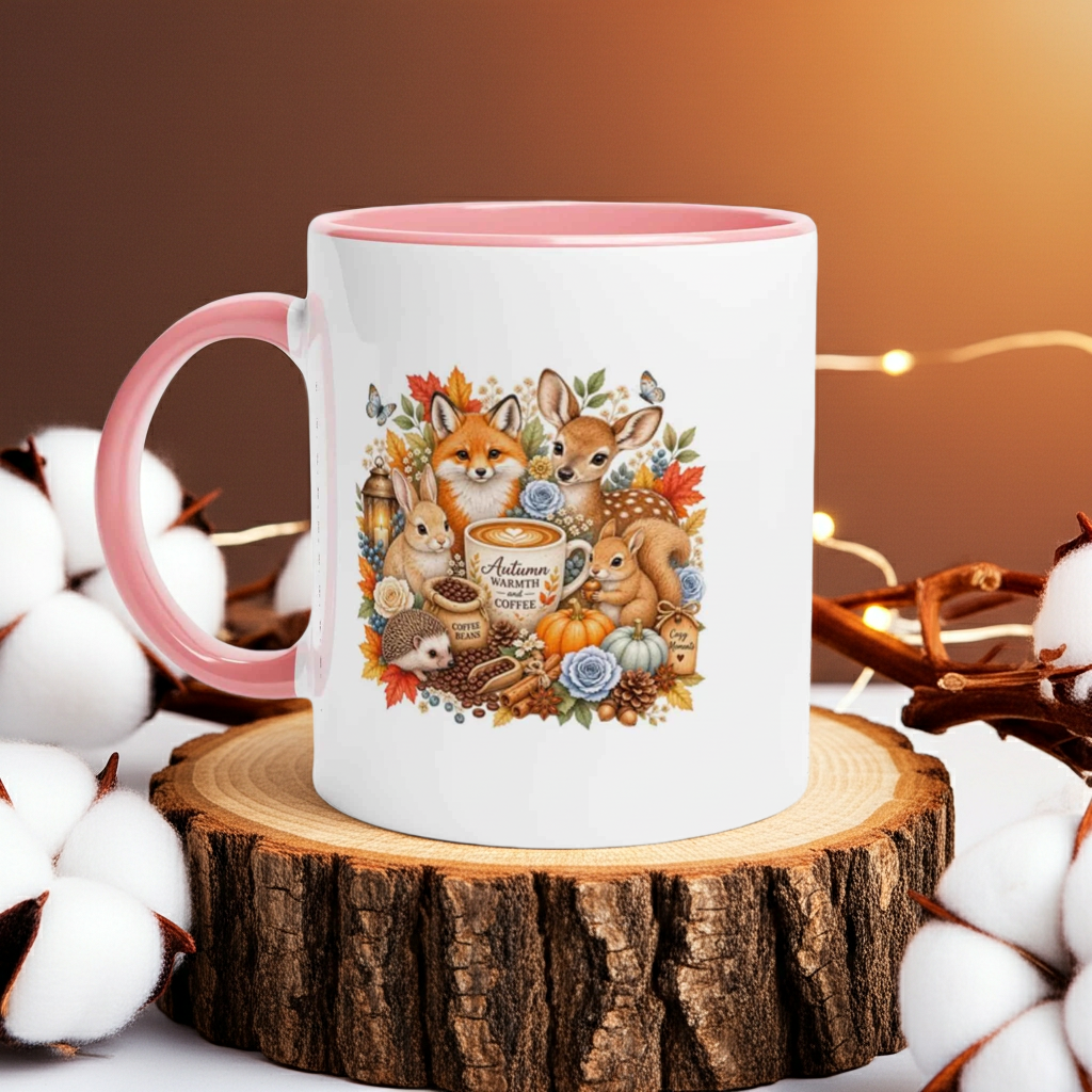 Cozy Autumn Woodland Ceramic Coffee Mug - 11oz Coloured Accent Mug
