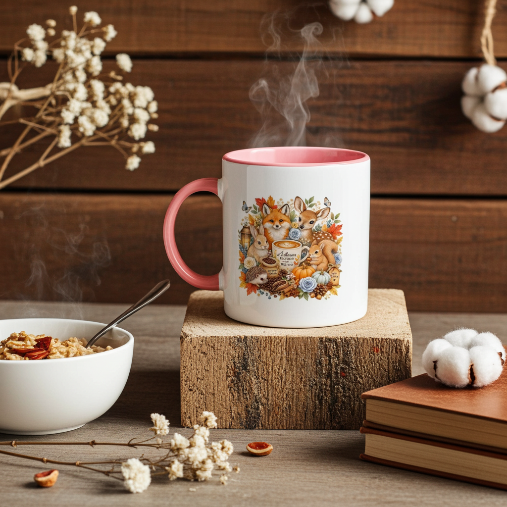 Cozy Autumn Woodland Ceramic Coffee Mug - 11oz Coloured Accent Mug