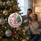 My 1st Christmas Ceramic Ornament – Pink Number One Festive Friends
