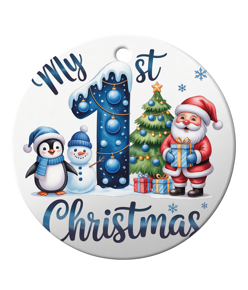 Ceramic Ornament 4 My First Christmas Blue