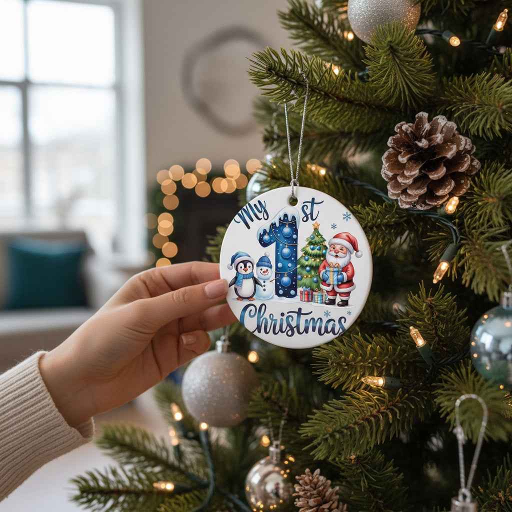 Ceramic Ornament 4 My First Christmas Blue