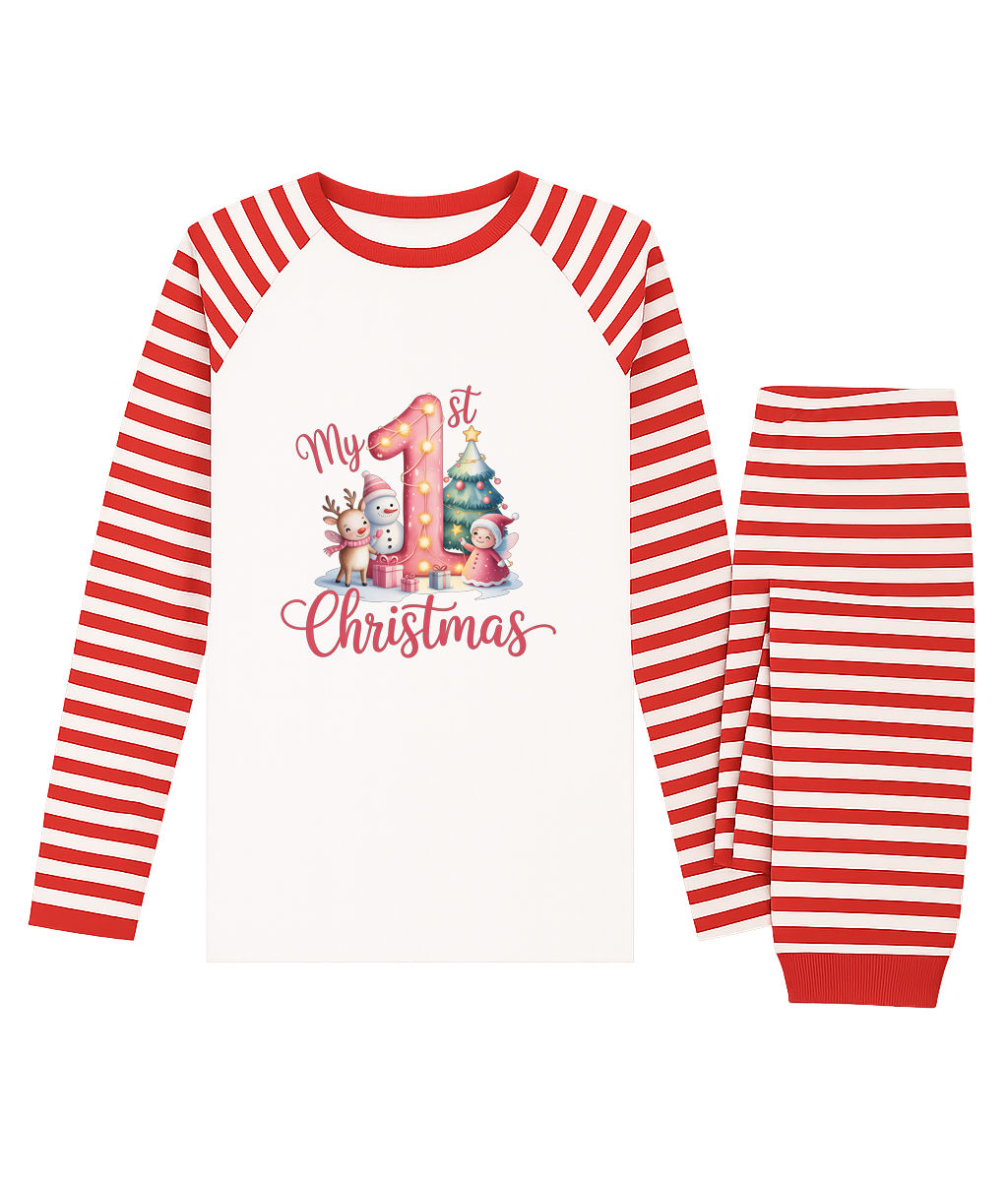 Pink Number One – My 1st Christmas Baby Pyjama Set (Reindeer & Snowman)